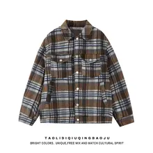 アメリカンビンテージ風 カラーブロックチェックのウールコート【冬用・ゆったりサイズ・保温ジャケット】