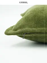 Wabi-Sabi デザインのリバーシブル緑色シェニールクッション【北欧スタイル・ソファ用】