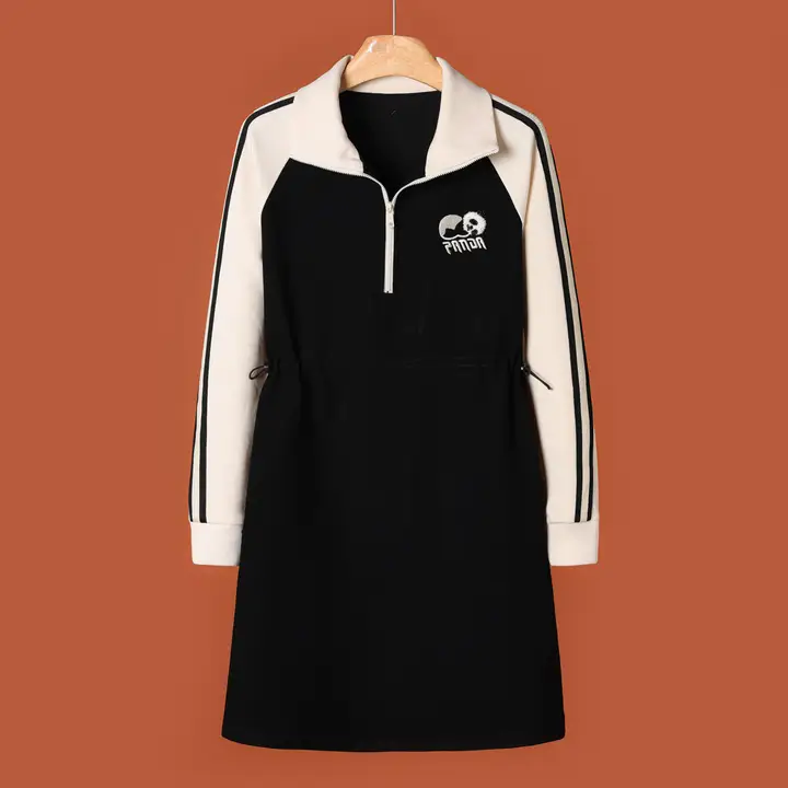 冬用刺繍入りフード付きドレス【カラーコンビネーション・ドローストリングデザイン・極上の柔らかさ】（セットアップ対応）