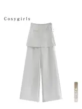グレーのワイドレッグパンツ【デザイン性・ハイウエスト・フィット】