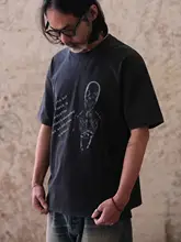 復古風 ハロウィンスカルプリント Tシャツ【水洗い加工・短袖】