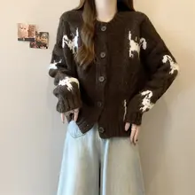 感ある肩出しデザインの花柄ニットカーディガン【秋冬用・大きいサイズ・軽やかスタイル】