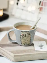 北極熊デザインの陶器製 コーヒーカップ【スプーン付き・クリエイティブデザイン】