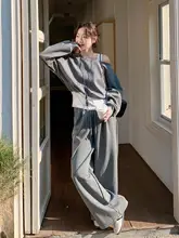 したデザインの女性用カジュアルセットアップ【スラッシュショルダー・ワイドパンツ】（セットアップ対応）