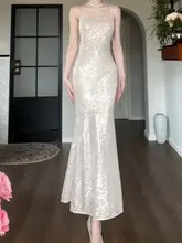Good Job 輝くシルバーのスリムフィッシュテールドレス【マーメイドスタイル・ロング・パーティー用】