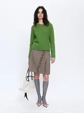 草色のメリノウールシルク混紡手縫いニット