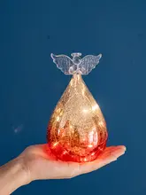 赤いローブの天使ガラスランプ【クリスマスデコレーション・ナイトライト】