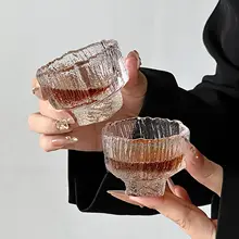 高脚マット仕上げの透明ガラスカップ【冷抽出用・氷紋デザイン】