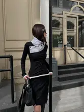 立ち襟デザインのウール混紡長袖Tシャツ【スリムフィット・レイヤード風】（セットアップ対応）