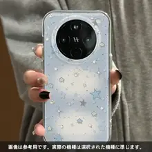 OPPO Find X8用 スマホケース【全包・シリコン製・落下防止・ブルーとホワイトの星柄】