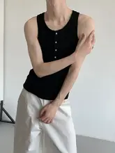 夏用ゆったりしたヘンリーネックニットベスト【男用・無袖・ヴィンテージスタイル】