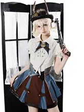 ロリータ蒸気朋克シャツとウエストベルト付き半袖スカート【イギリス学院風・セットアップ対応】