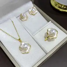 清新で甘美な淡水パールのピアス・ペンダント・ネックレス【S925シルバー針・山茶花デザイン】【セットアップ対応】