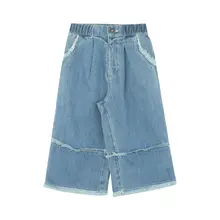 デニムパンツ キッズ ガールズ ほつれ加工 ストレート ルーズ 着回し カジュアル 春物