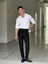 腰分割デザインのビジネスパンツ【ナポリシルエット・大人カジュアル】