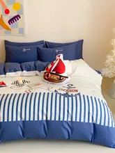 海軍風カートゥーン帆船デザインの全棉ベッドリネン【極上の柔らかさ・子供用】（セットアップ対応）