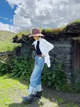 MsDidion エコ酵素洗浄コットンデニム ハイウエストストレートパンツ【オールシーズン・ウォッシュドデザイン】