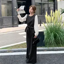 高級感あふれる春のコーディネート【フェイクツーピース・ブラウスとワイドパンツ】（セットアップ対応）
