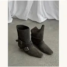 手作りの女性用西部風ブーツ【ベルトバックル・太ヒール・スクエアトゥ・2way】