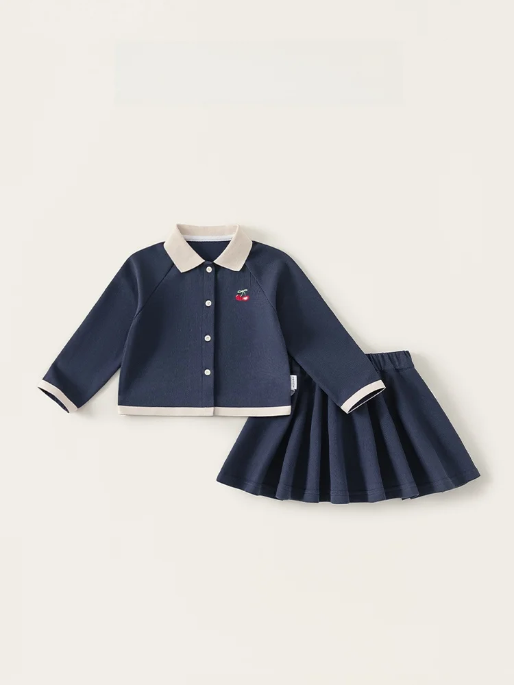 2歳女の子用コート＆スカートセット：ヴィンテージ風チェリー刺繍デザインで通気性とファッション性を両立