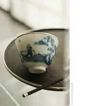清物堂 手描き青花瓷 茶杯【柴窯製・35cc・民芸品】