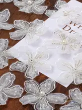 幅8.5cmの立体ビーズ付きネット生地の花 DIY用衣装・ウェディングアクセサリー用装飾素材