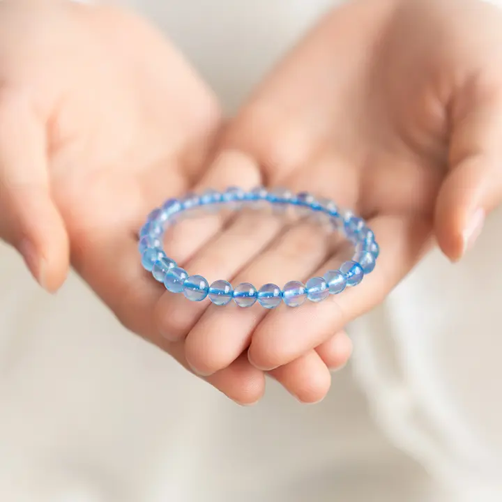 水分補給ブレスレット【天然アイスブルーアクアマリン・ラピスラズリ・水晶】
