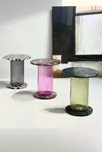 おしゃれなバブルガラスの円形テーブル【リビング用・モダンデザイン・小型】