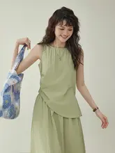 北島AMUU 不規則ヘム 無袖 シワ加工トップス セットアップ【夏用・カジュアル】