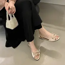 夏用 フラットサンダル【リボンデザイン・ロマンスタイル・女性用・高級感あり】
