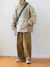 春季用 無地のゆったりストレートワイドパンツ【男女兼用・カジュアル・カーキ色】（セットアップ対応）