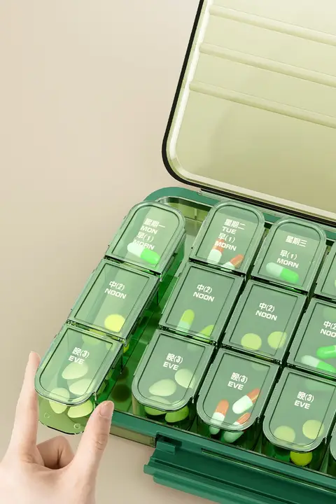 ポータブル薬箱【一日三食分の薬収納・週ごと・持ち運び便利】