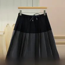 ウエストゴムの配色プリーツミニスカート【Aライン・バックフィット・春用】（セットアップ対応）