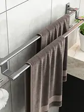 浴室用スペースアルミ製タオルハンガー【穴あけ不要・ダブルバー・シンプルデザイン】