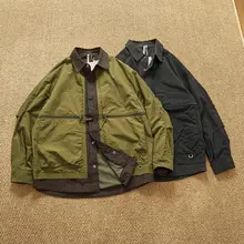山系パッチワーク風コントラストカラーのニット風ジャケット【春秋用・オーバーサイズ・カップル向け】（セットアップ対応）