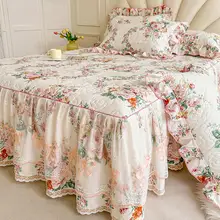 プリンセス風 レースフリル付き 全棉キルトベッドスカート【小花柄・季節対応】（セットアップ対応）