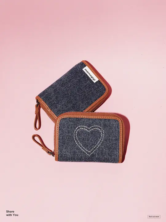 じゃばら カードケース 小銭入れ レディース デニム ハート刺繍 ヴィンテージ 大容量 シンプル 「Momogigi」