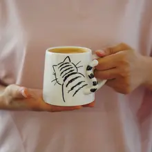 立体尾巴デザインの陶器製マグカップ【柴犬と猫のカップル用・コーヒー用】