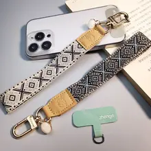 民族風刺繍デザインのスマホ用ブレスレットストラップ【高級感ある幅広タイプ・防盗・旅行用】