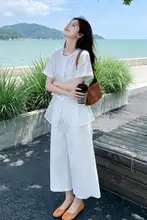 ファッションワンピース【白色・メッシュ切替・ショートスリーブ・ワイドパンツ・（セットアップ対応）】