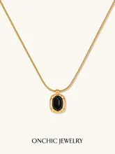 Onchic 浮金ブラックオニキスネックレス【鎖骨チェーン・デザインペンダント】