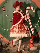 ロリータ風 スウィートコスチュームドレス【キャップ付き・クリスマス・新年向け】