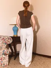 高腰 微弧デザインのストレートデニムパンツ【極上の柔らかさ・トレンドスタイル・体型カバー】