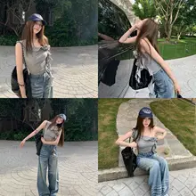 ロマンティックフラワーデザイン 斜め肩Tシャツ【女性用・ウエストシェイプ・フリル付き】