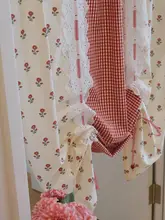 レトロな赤い花柄のロールカーテン【イギリス風・フランス式デザイン・レース】
