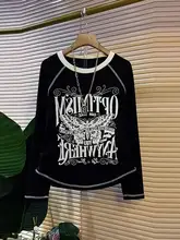 大きいサイズ レディース ラウンドネック デザインTシャツ【蝶々プリント・長袖・秋用】