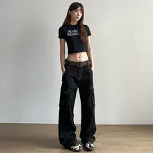 Apocket 多ポケット皺加工デニムパンツ【レディース・ストリートスタイル・ルーズフィット】