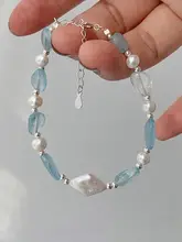天然海水のブルーバロックパール串珠ブレスレット【S925シルバー・水晶・補水効果】