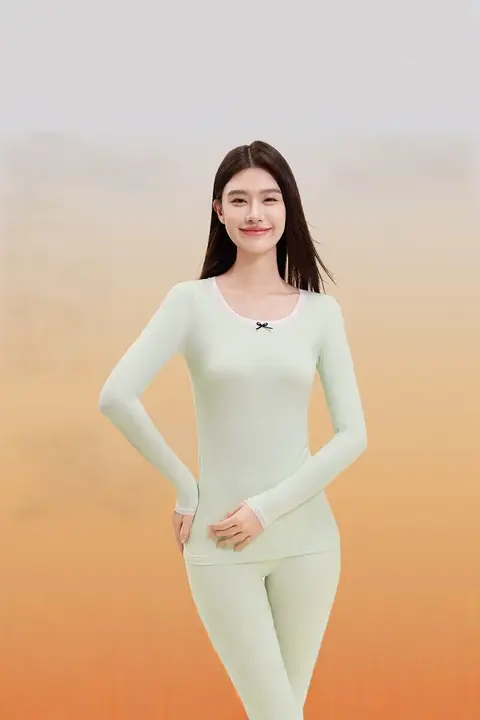 女性用 保温インナーウェア【コットン製・美体・発熱機能・長袖・パンツ】（セットアップ対応）
