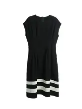 高級感あるカラー切替デザインの中長丈ワンピース【ラウンドネック・夏用】